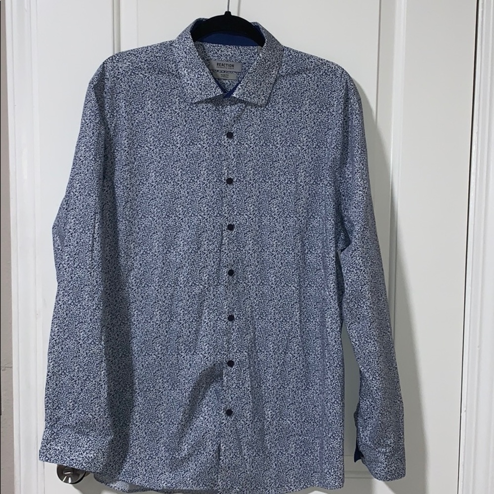 Blue and white button down long sleeve shirt